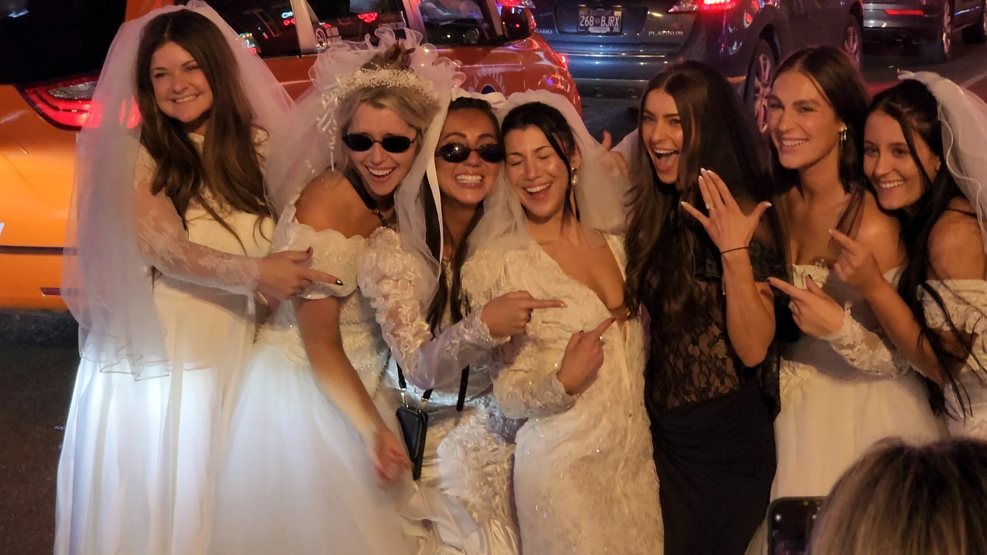 A group of women dressed for a night out on Broadway in Nashville.